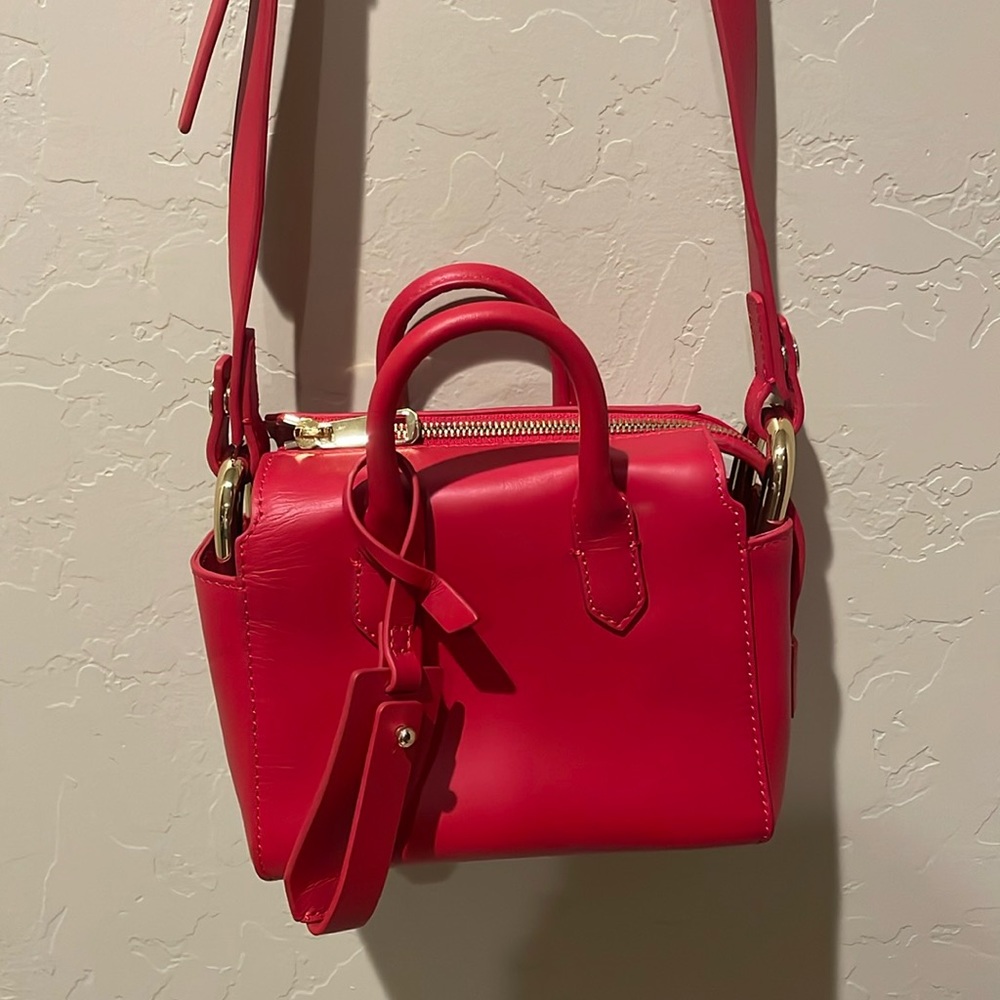 J Crew red, Mini Harper Satchel Crossbody Bag.